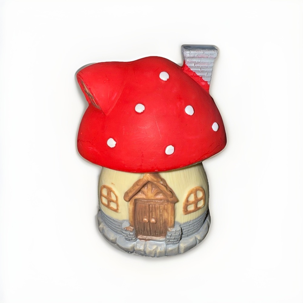 Vintage Whimsical Red Mushroom Toadstool Fairy House Ceramic Figurine Decor